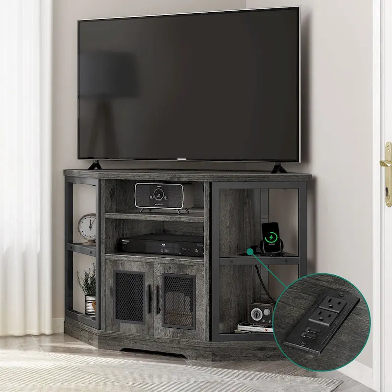 Meuble TV d'angle Moasis Farmhouse pour téléviseurs jusqu'à 55 pouces Meuble console de divertissement en bois