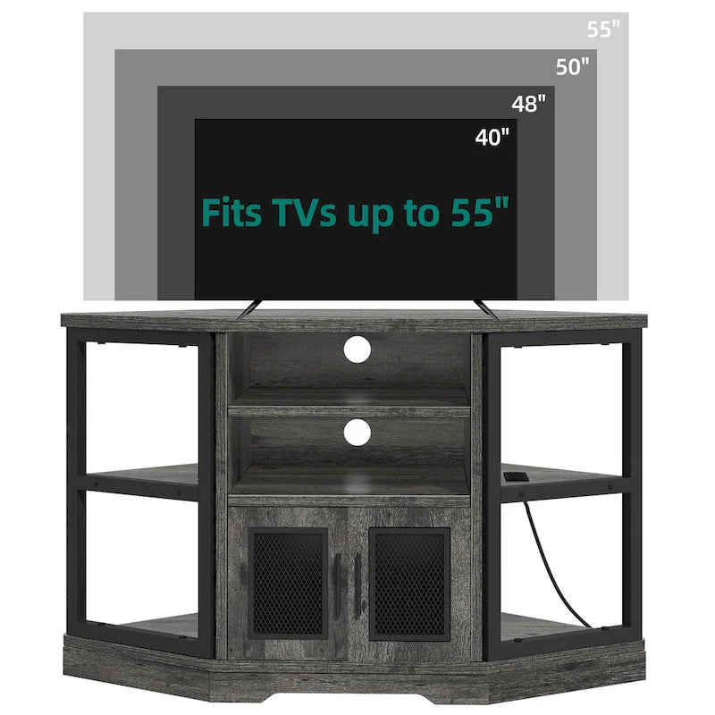Meuble TV d'angle Moasis Farmhouse pour téléviseurs jusqu'à 55 pouces Meuble console de divertissement en bois