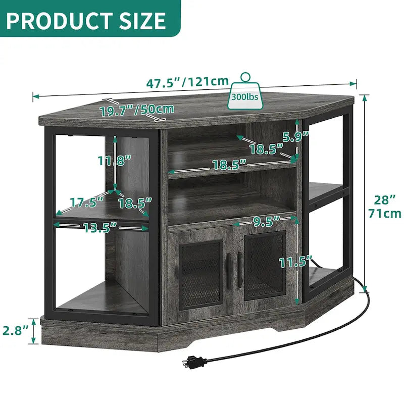 Meuble TV d'angle Moasis Farmhouse pour téléviseurs jusqu'à 55 pouces Meuble console de divertissement en bois