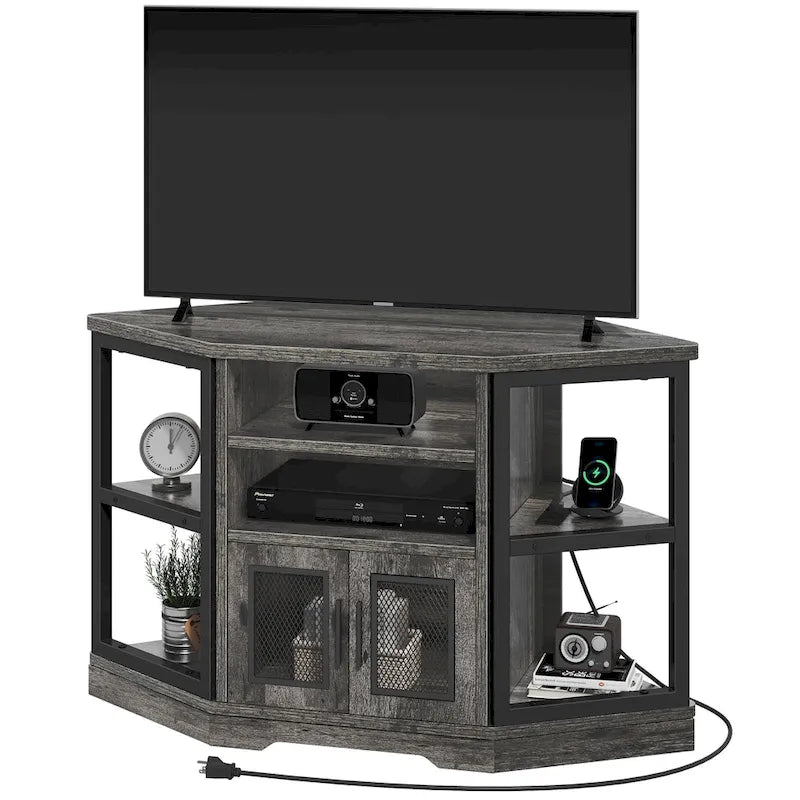 Meuble TV d'angle Moasis Farmhouse pour téléviseurs jusqu'à 55 pouces Meuble console de divertissement en bois