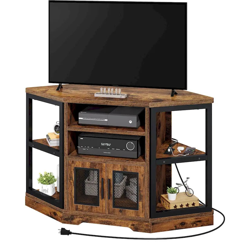 Meuble TV d'angle et console multimédia en bois avec porte en maille Moasis 47 pouces