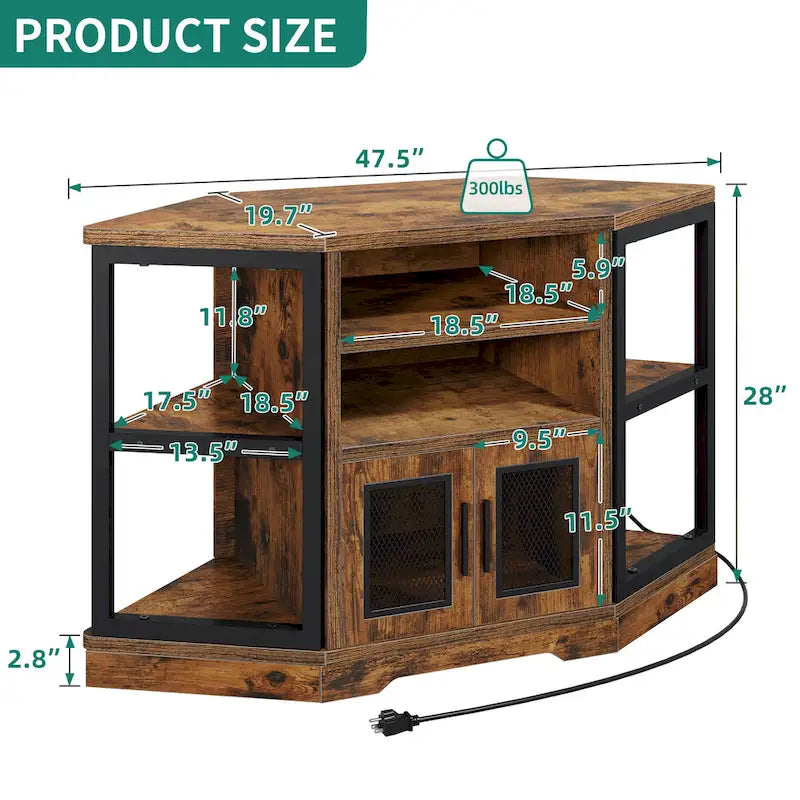 Meuble TV d'angle et console multimédia en bois avec porte en maille Moasis 47 pouces