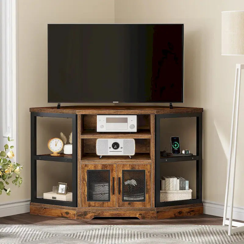 Meuble TV d'angle et console multimédia en bois avec porte en maille Moasis 47 pouces