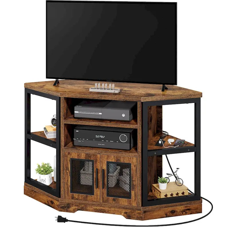 Meuble TV d'angle et console multimédia en bois avec porte en maille Moasis 47 pouces