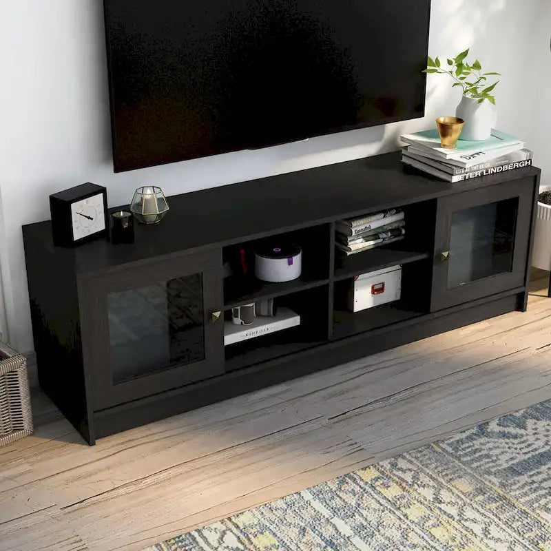 Meuble TV Denhour DH BASIC Espresso transitionnel de 62 pouces avec rangement