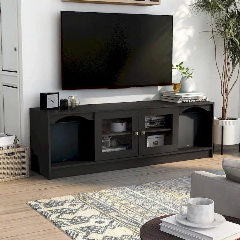Meuble TV Denhour DH BASIC Espresso transitionnel de 62 pouces avec rangement
