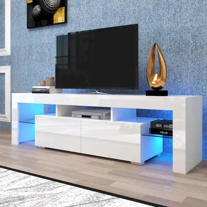 Meuble TV blanc Nestfair avec lumières LED pour téléviseurs jusqu'à 70 pouces