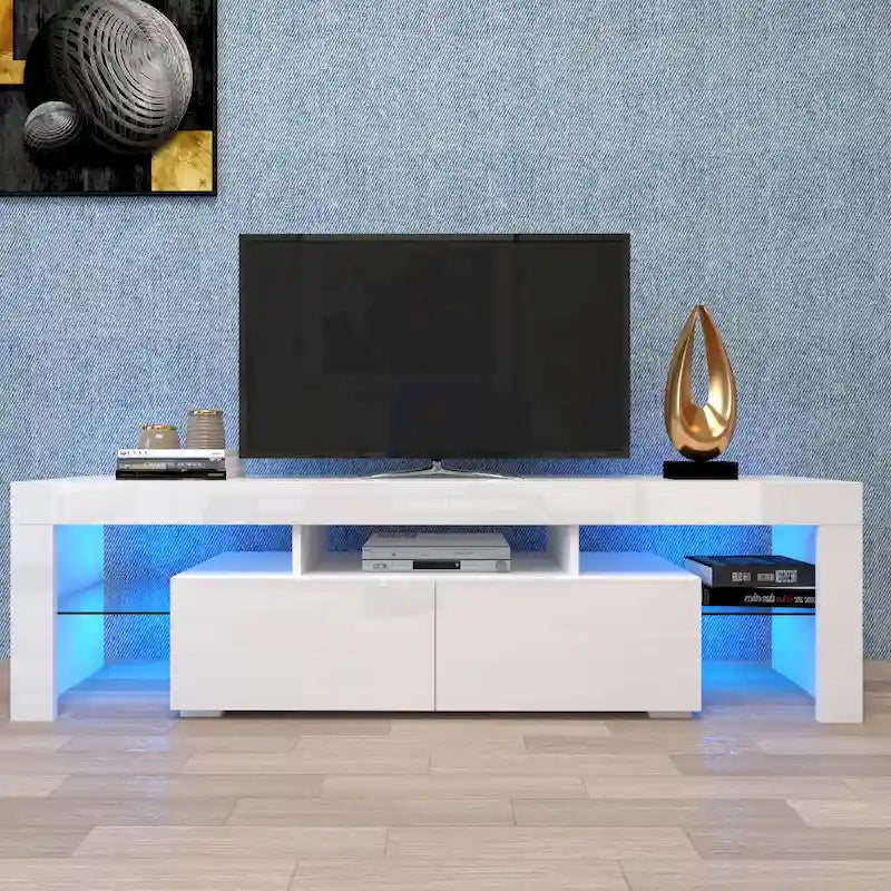 Meuble TV blanc Nestfair avec lumières LED pour téléviseurs jusqu'à 70 pouces
