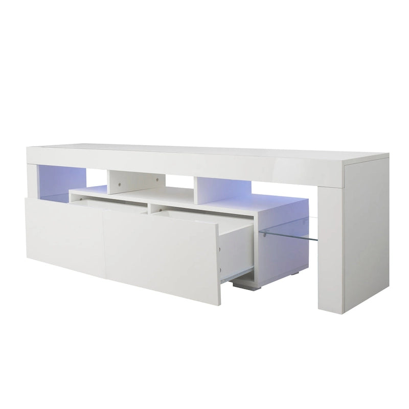 Meuble TV blanc Nestfair avec lumières LED pour téléviseurs jusqu'à 70 pouces