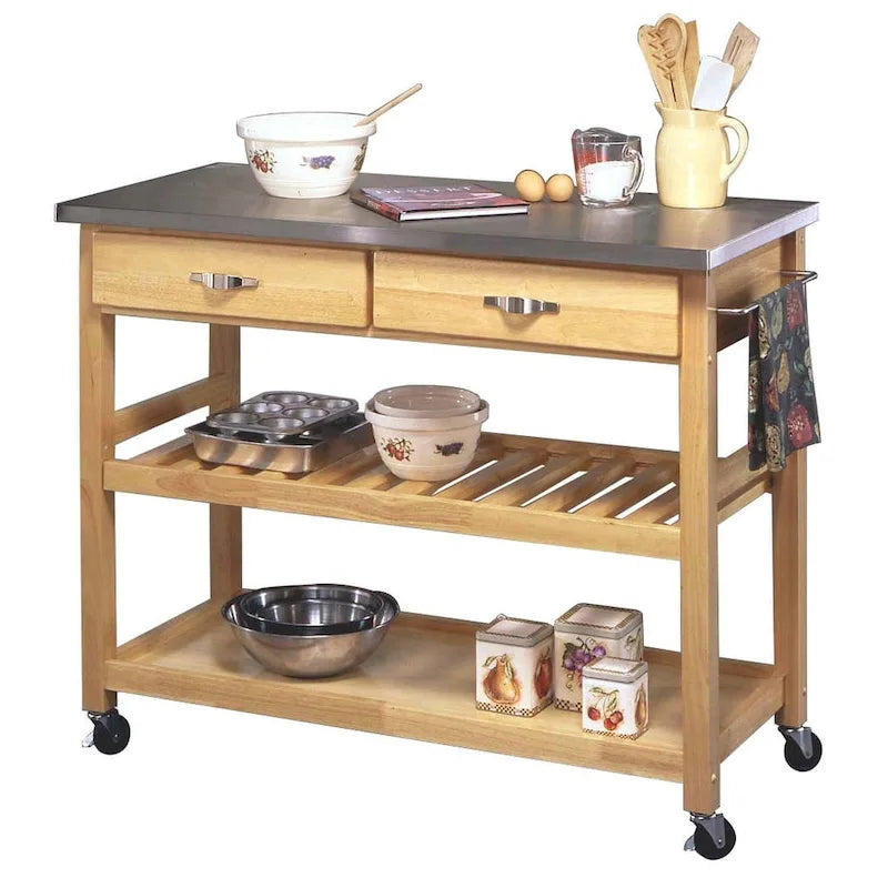 Desserte de cuisine brune avec plateau en acier inoxydable - 45' x 21' x 37'
