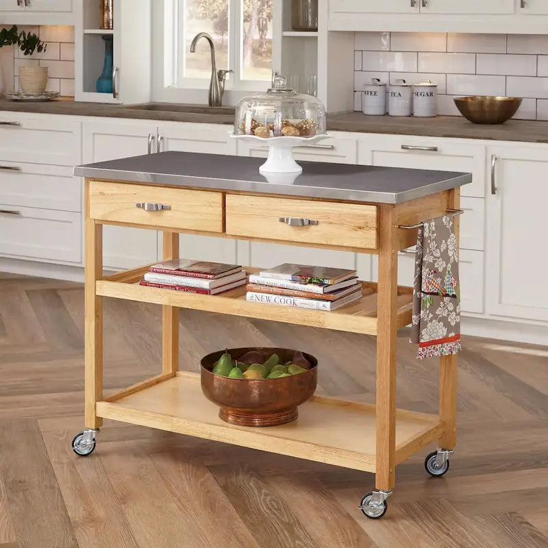 Desserte de cuisine brune avec plateau en acier inoxydable - 45' x 21' x 37'