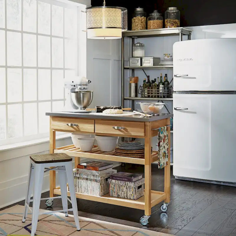 Desserte de cuisine brune avec plateau en acier inoxydable - 45' x 21' x 37'