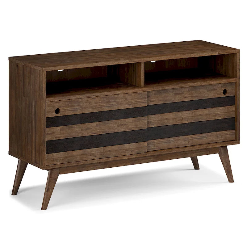 Meuble TV/média Wyndenhall Wright en BOIS D'ACACIA MASSIF de 54 pouces de large, design milieu de siècle, finition marron vieilli naturel rustique