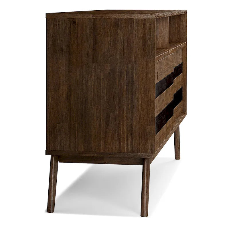 Meuble TV/média Wyndenhall Wright en BOIS D'ACACIA MASSIF de 54 pouces de large, design milieu de siècle, finition marron vieilli naturel rustique