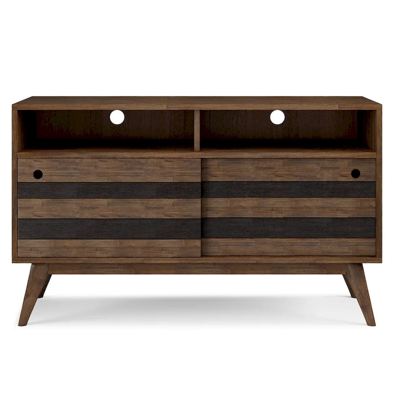 Meuble TV/média Wyndenhall Wright en BOIS D'ACACIA MASSIF de 54 pouces de large, design milieu de siècle, finition marron vieilli naturel rustique