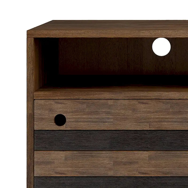Meuble TV/média Wyndenhall Wright en BOIS D'ACACIA MASSIF de 54 pouces de large, design milieu de siècle, finition marron vieilli naturel rustique
