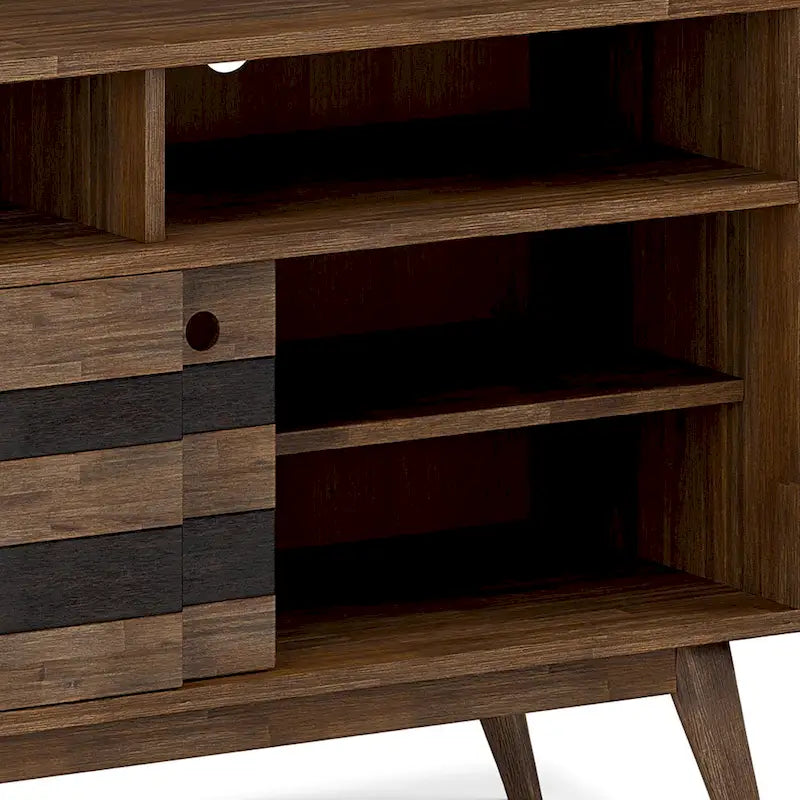 Meuble TV/média Wyndenhall Wright en BOIS D'ACACIA MASSIF de 54 pouces de large, design milieu de siècle, finition marron vieilli naturel rustique