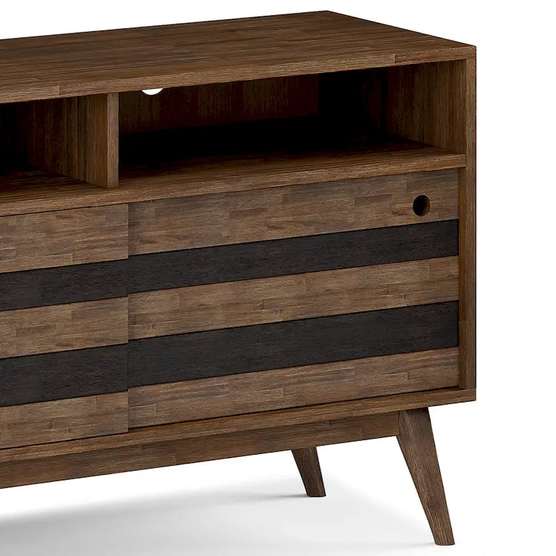 Meuble TV/média Wyndenhall Wright en BOIS D'ACACIA MASSIF de 54 pouces de large, design milieu de siècle, finition marron vieilli naturel rustique