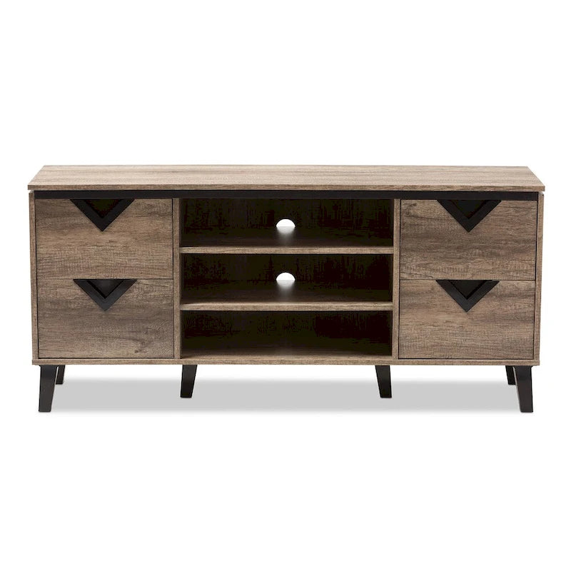 Meuble TV contemporain en bois marron clair de 140 cm avec 4 tiroirs par Baxton Studio
