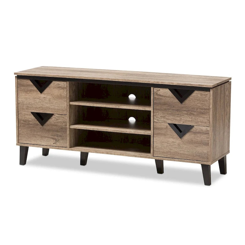 Meuble TV contemporain en bois marron clair de 140 cm avec 4 tiroirs par Baxton Studio