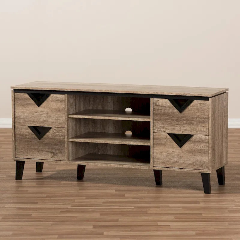 Meuble TV contemporain en bois marron clair de 140 cm avec 4 tiroirs par Baxton Studio