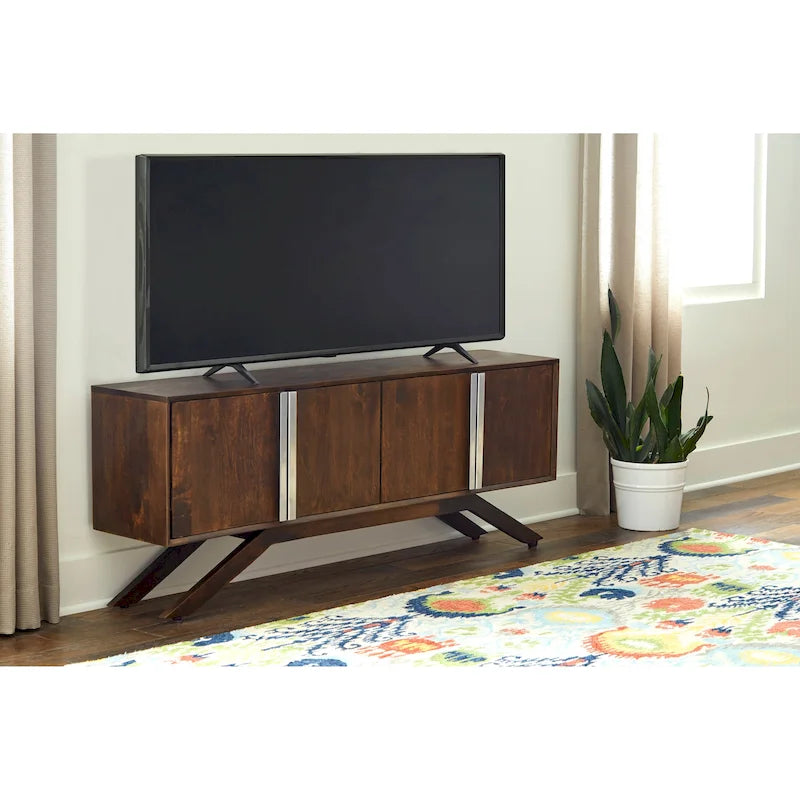 Meuble TV Modena Mid-Century Modern en bois massif de Noyer, largeur 59 po