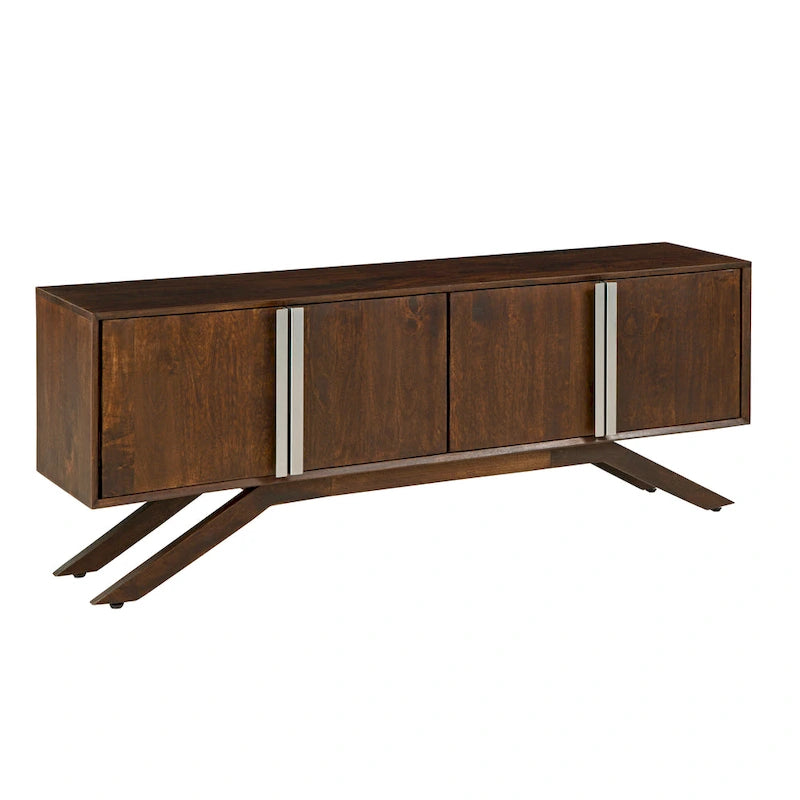Meuble TV Modena Mid-Century Modern en bois massif de Noyer, largeur 59 po