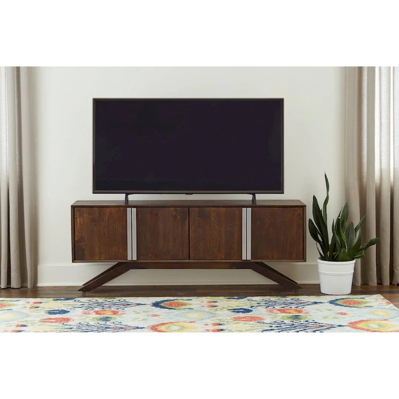 Meuble TV Modena Mid-Century Modern en bois massif de Noyer, largeur 59 po