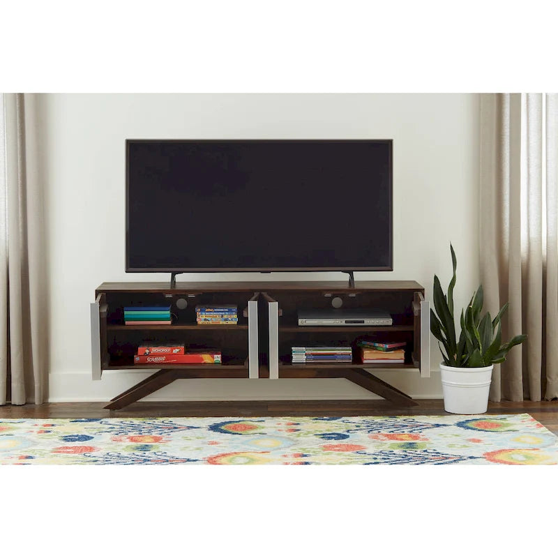 Meuble TV Modena Mid-Century Modern en bois massif de Noyer, largeur 59 po