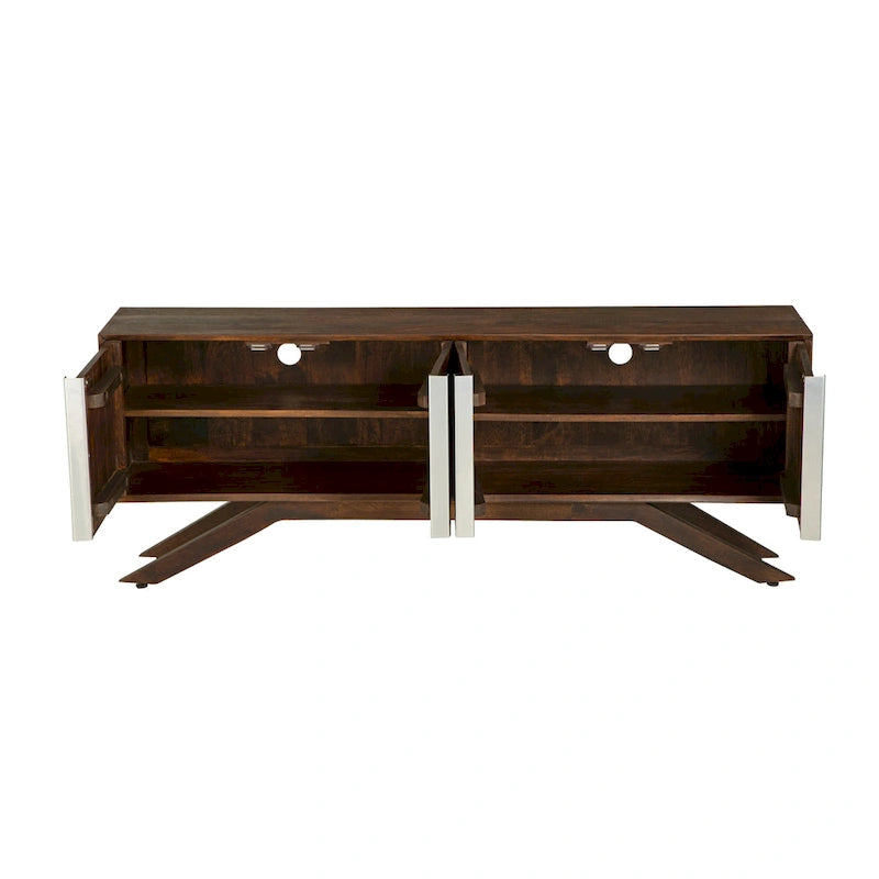 Meuble TV Modena Mid-Century Modern en bois massif de Noyer, largeur 59 po