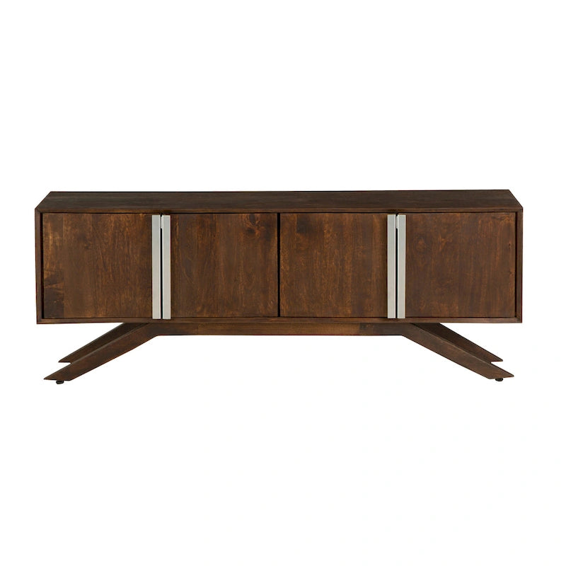 Meuble TV Modena Mid-Century Modern en bois massif de Noyer, largeur 59 po