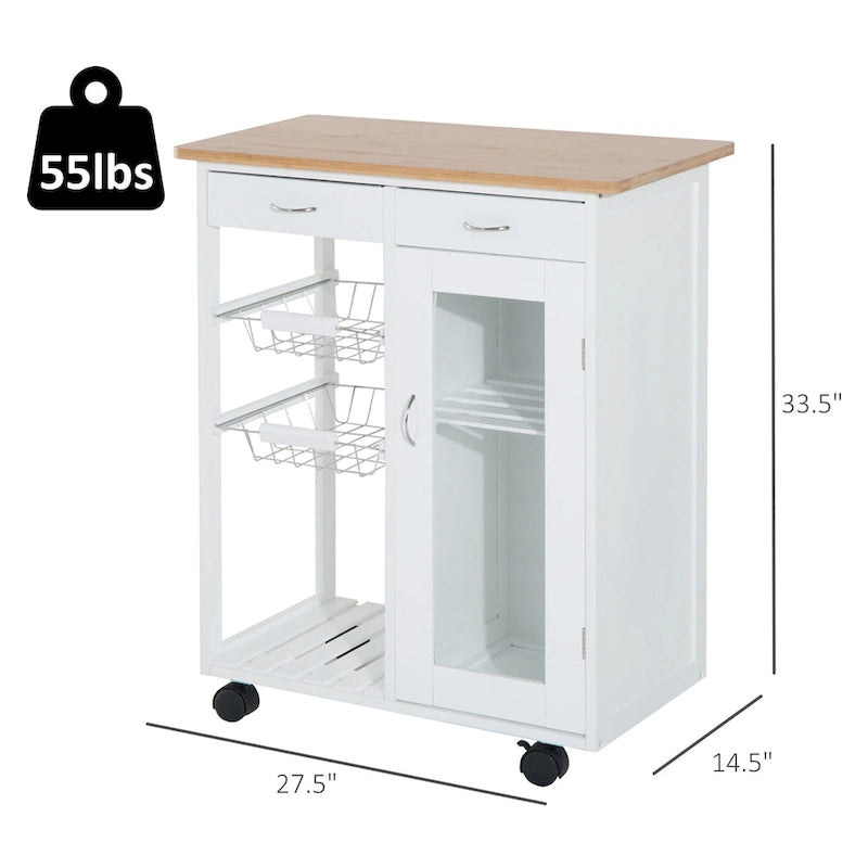 Chariot de service de cuisine roulant blanc 28