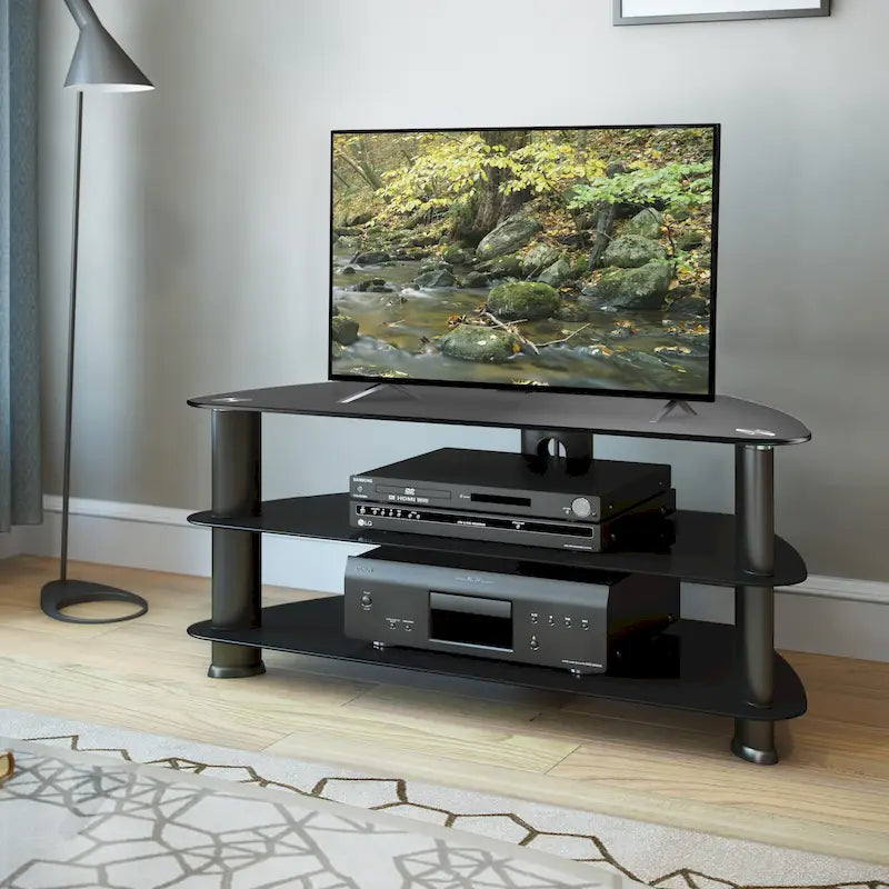 Meuble TV Laguna en verre noir, pour téléviseurs jusqu'à 48 pouces
