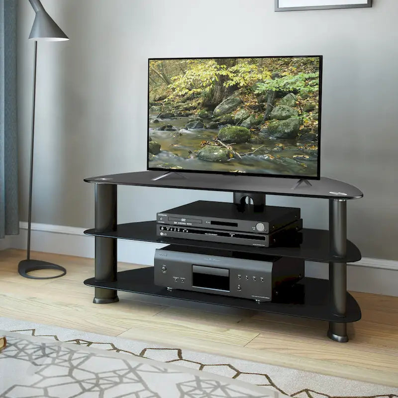 Meuble TV Laguna en verre noir, pour téléviseurs jusqu'à 48 pouces