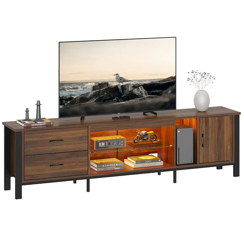 Meuble TV moderne pour téléviseurs de 75/ 80/ 85 pouces avec 2 tiroirs - 203 cm