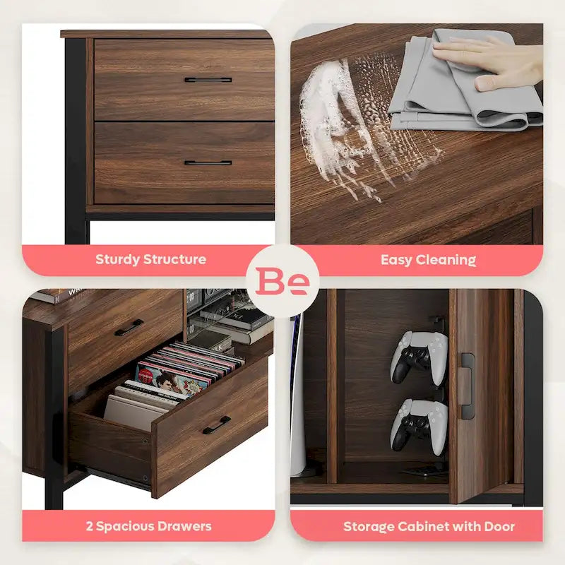Meuble TV moderne pour téléviseurs de 75/ 80/ 85 pouces avec 2 tiroirs - 203 cm