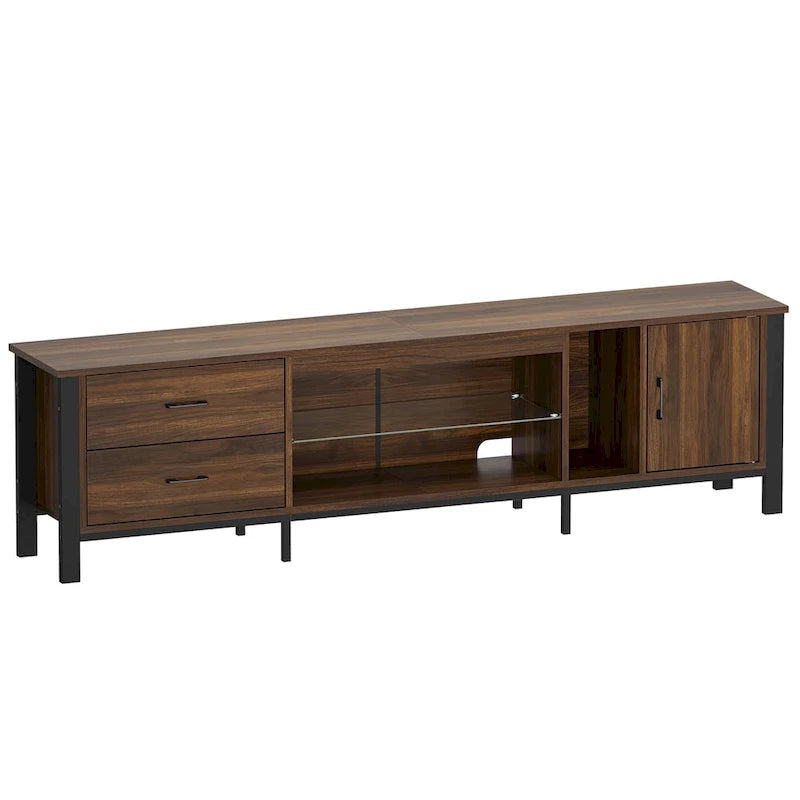 Meuble TV moderne pour téléviseurs de 75/ 80/ 85 pouces avec 2 tiroirs - 203 cm