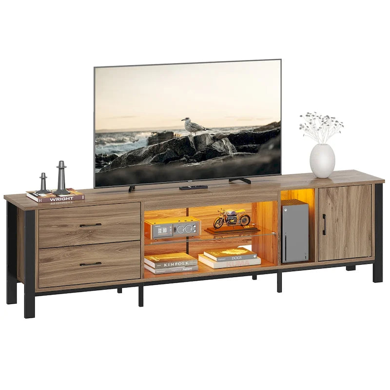 Meuble TV moderne pour téléviseurs de 75/ 80/ 85 pouces avec 2 tiroirs - 203 cm