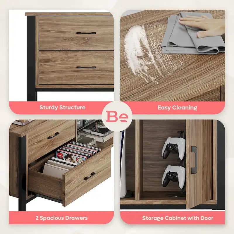 Meuble TV moderne pour téléviseurs de 75/ 80/ 85 pouces avec 2 tiroirs - 203 cm