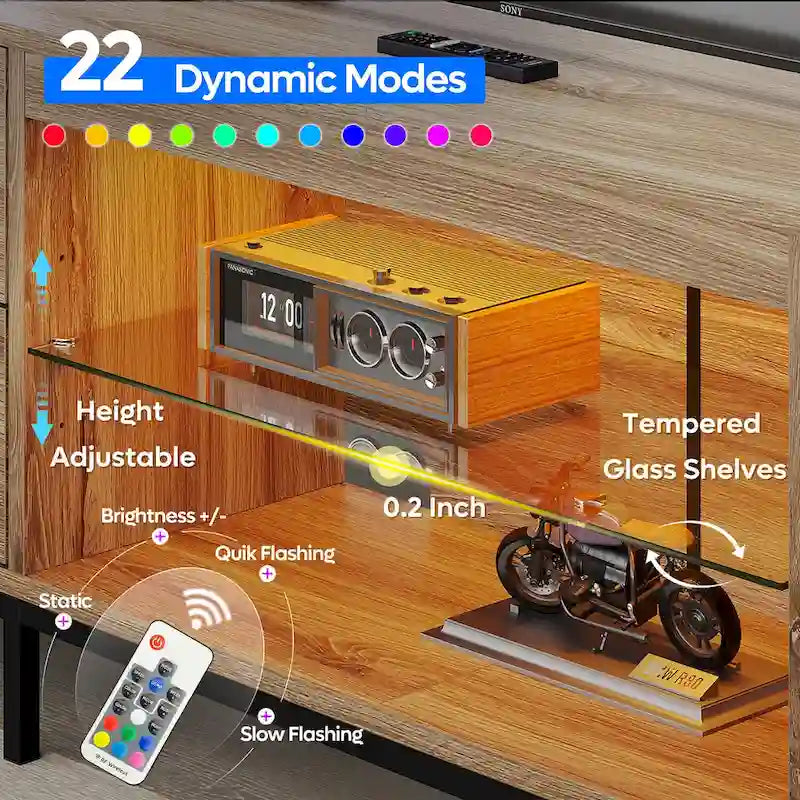 Meuble TV moderne pour téléviseurs de 75/ 80/ 85 pouces avec 2 tiroirs - 203 cm