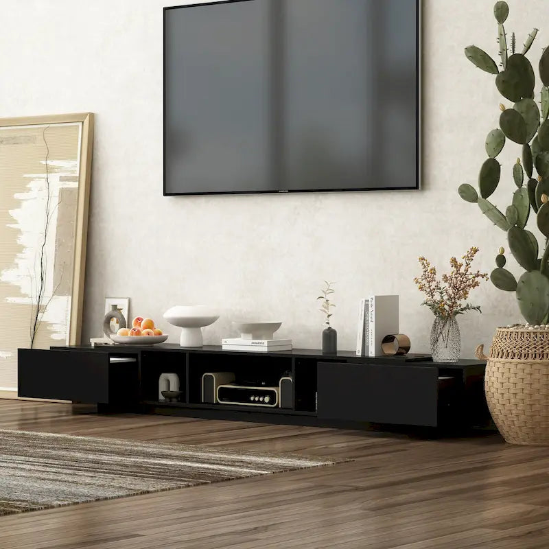 Meuble TV 94,5 avec gestion de câbles efficace et console de rangement spacieuse