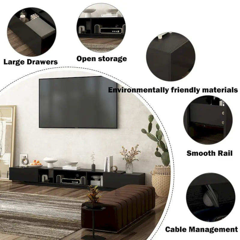 Meuble TV 94,5 avec gestion de câbles efficace et console de rangement spacieuse