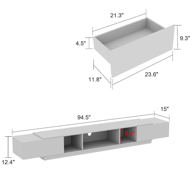 Meuble TV 94,5 avec gestion de câbles efficace et console de rangement spacieuse