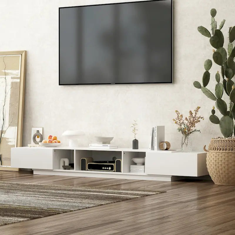 Meuble TV 94,5 avec gestion de câbles efficace et console de rangement spacieuse