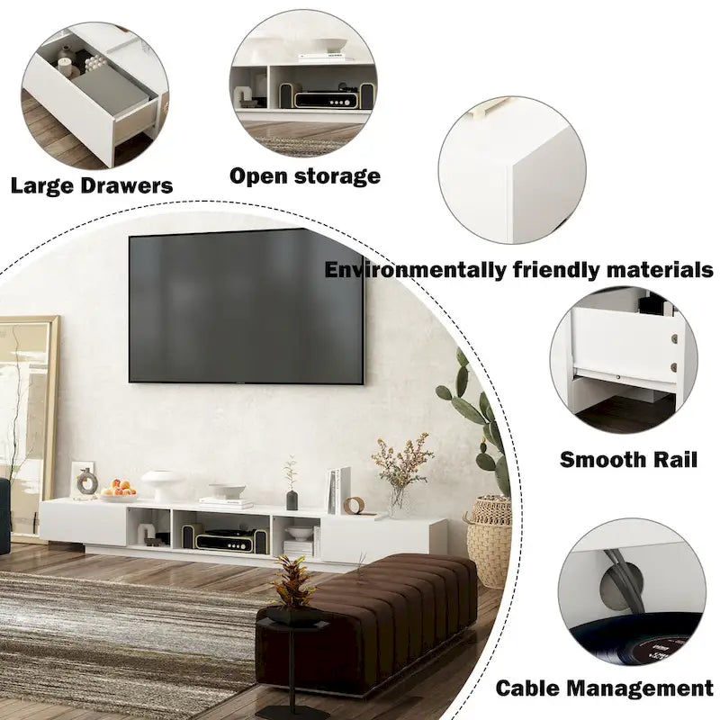 Meuble TV 94,5 avec gestion de câbles efficace et console de rangement spacieuse