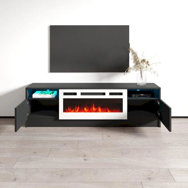 Meuble télé avec cheminée électrique Duke 01 WH-EF 63 po