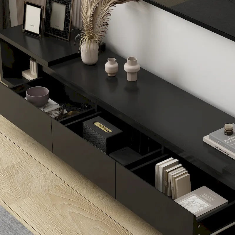 Meuble TV extensible de style moderne avec 3 tiroirs Blanc/Noir 65.4-106.3