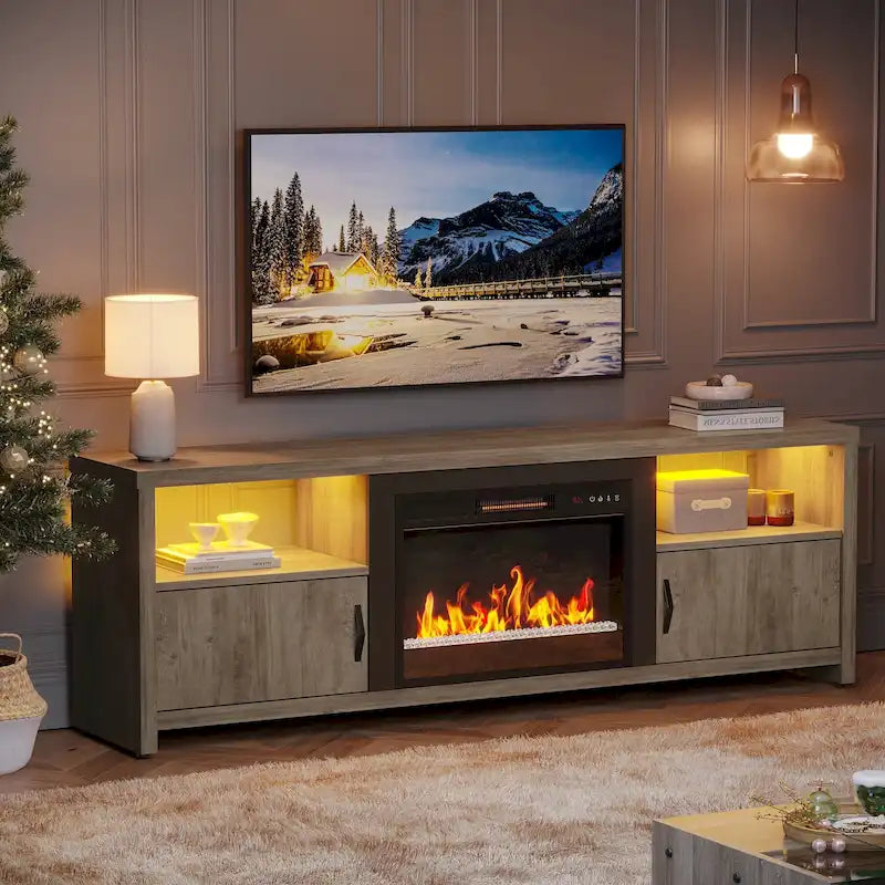 Meuble TV de 70 pouces pour téléviseurs de 75 pouces avec cheminée électrique à LED et meuble - 71 pouces