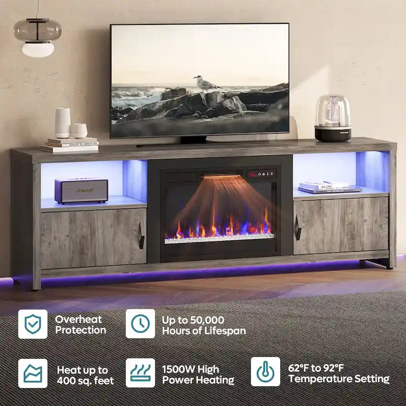 Meuble TV de 70 pouces pour téléviseurs de 75 pouces avec cheminée électrique à LED et meuble - 71 pouces
