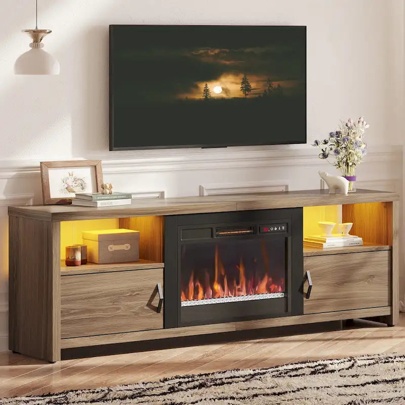 Meuble TV de 70 pouces pour téléviseurs de 75 pouces avec cheminée électrique à LED et meuble - 71 pouces